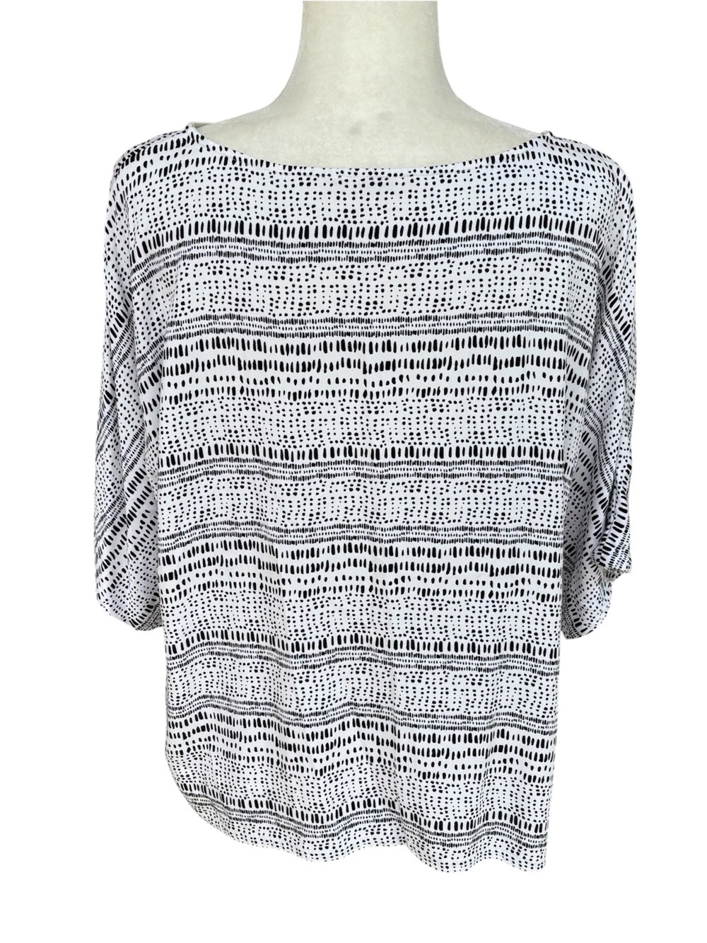 UNQ Abstract Print Scoop Neck Dolman Blouse Black White Oversized Size 40 XL - Picture 2 of 6